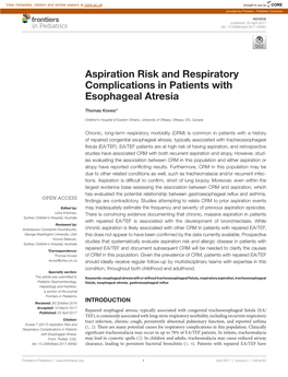 Aspiration Risk and Respiratory Complications in Patients with Esophageal Atresia