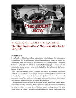The “Deaf President Now” Movement at Gallaudet University