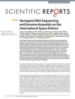 Nanopore DNA Sequencing and Genome Assembly on the International Space Station Received: 1 August 2017 Sarah L