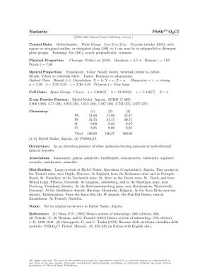 Nadorite Pbsb O2cl C 2001-2005 Mineral Data Publishing, Version 1