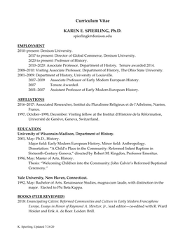 Karen Spierling CV 2020