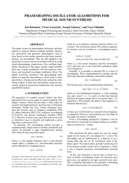 Phaseshaping Oscillator Algorithms for Musical Sound Synthesis