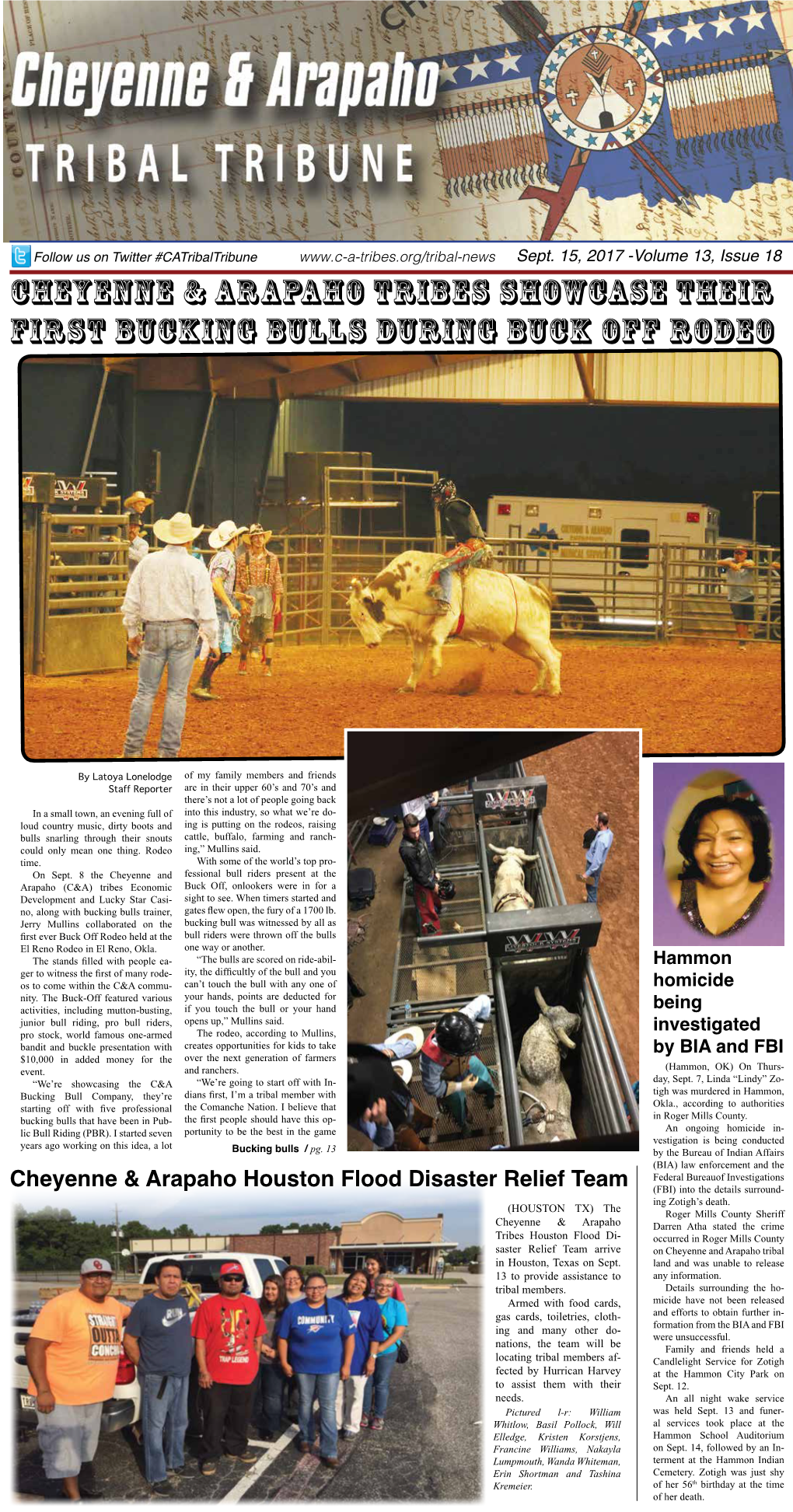 Sept. 15, 2017 -Volume 13, Issue 18 Cheyenne & Arapaho Tribes Showcase Their First Bucking Bulls During Buck Off Rodeo