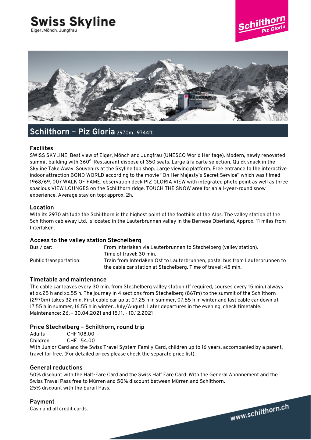 Fact Sheet Schilthorn