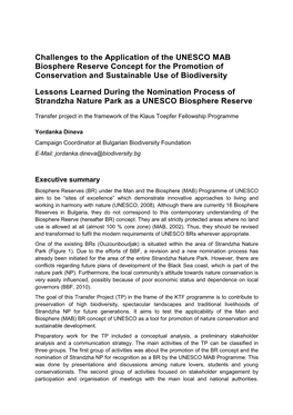 Challenges to the Application of the UNESCO MAB Biosphere Reserve Concept for the Promotion of Conservation and Sustainable Use of Biodiversity