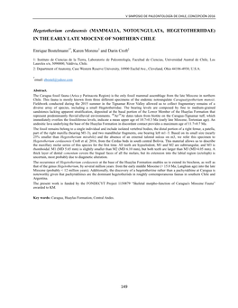 Mammalia, Notoungulata, Hegetotheriidae) in the Early Late Miocene of Northern Chile