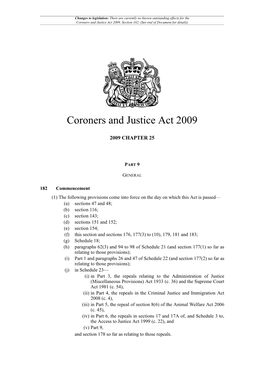 Coroners and Justice Act 2009, Section 182