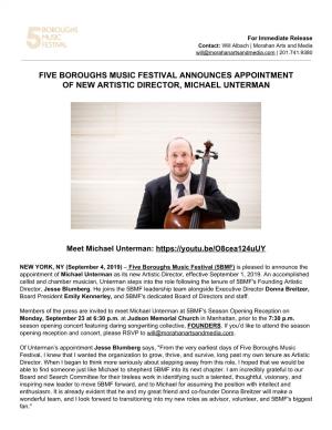 Five Boroughs Music Festival Announces Appointment of New Artistic Director, Michael Unterman