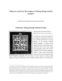 Where to Look for the Origins of Zhang Zhung-Related Scripts?1