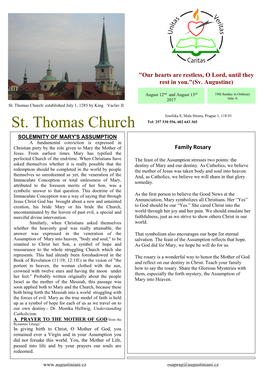 St. Thomas Church: Established July 1, 1285 by King Vaclav II