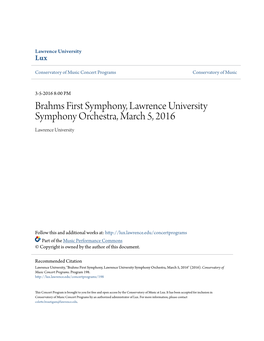 Lawrence University Symphony Orchestra, March 5, 2016 Lawrence University