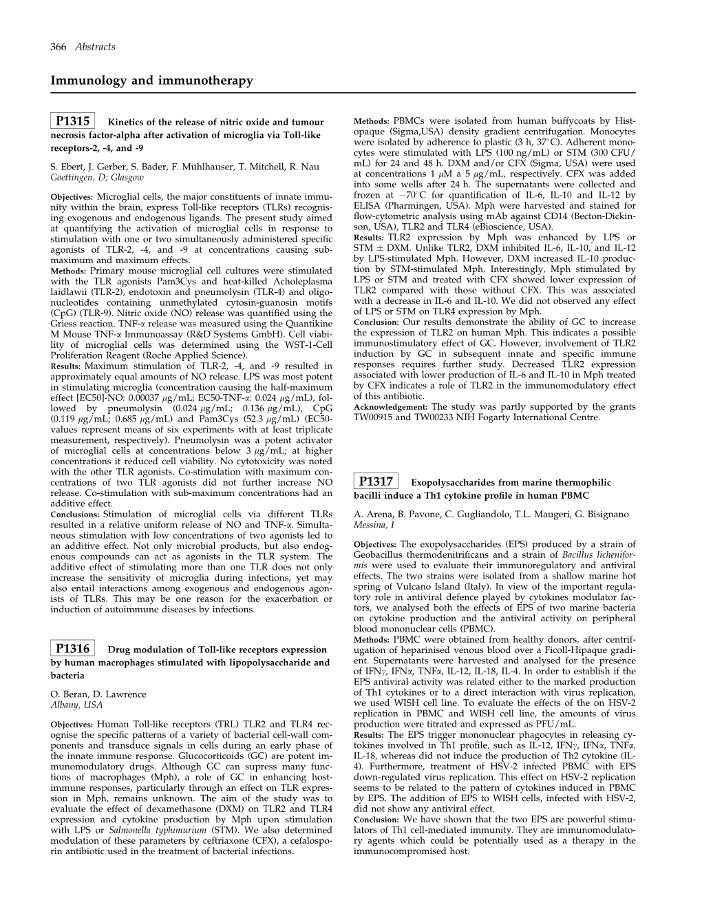 Immunology and Immunotherapy P1315 P1316 P1317