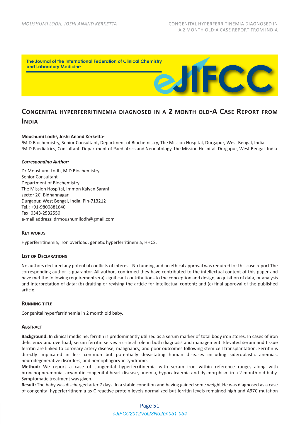 Congenital Hyperferritinemia Diagnosed in a 2 Month Old-A Case Report from India