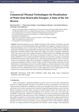 Commercial Thermal Technologies for Desalination of Water from Renewable Energies: a State of the Art Review