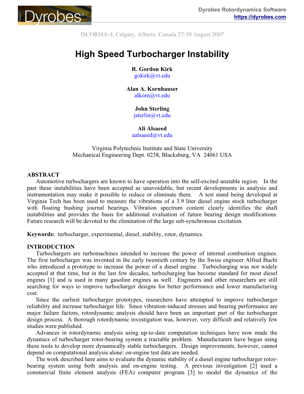 High Speed Turbocharger Instability