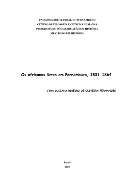 Os Africanos Livres Em Pernambuco, 1831-1864