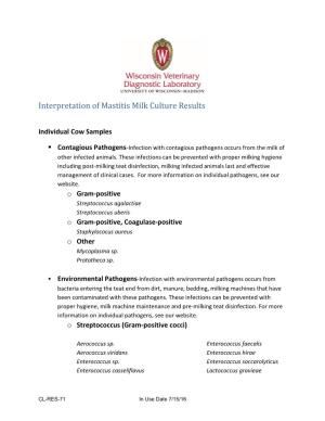 Interpretation of Mastitis Milk Culture Results