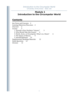 Module 1 Introduction to the Circumpolar World Contents