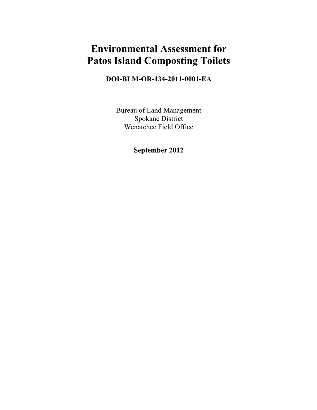 Environmental Assessment for Patos Island Composting Toilets