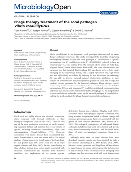 Phage Therapy Treatment of the Coral Pathogen Vibrio Coralliilyticus