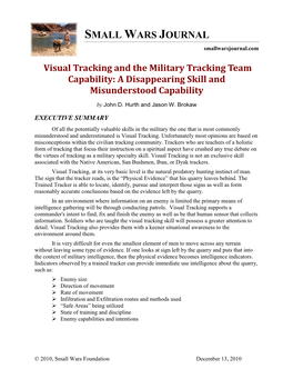 Visual Tracking and the Military Tracking Team Capability: a Disappearing Skill and Misunderstood Capability