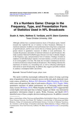 Change in the Frequency, Type, and Presentation Form of Statistics Used in NFL Broadcasts