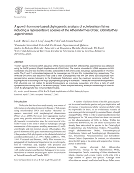 A Growth Hormone-Based Phylogenetic Analysis of Euteleostean Fishes Including a Representative Species of the Atheriniformes Order, Odontesthes Argentinensis