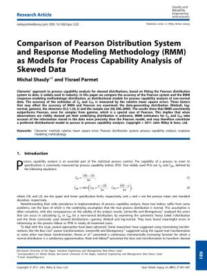 Comparison of Pearson Distribution System and Response Modeling Methodology (RMM) As Models for Process Capability Analysis of S