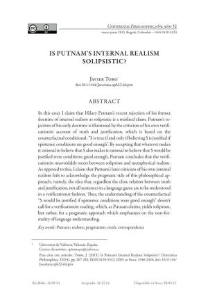 Is Putnam's Internal Realism Solipsistic?