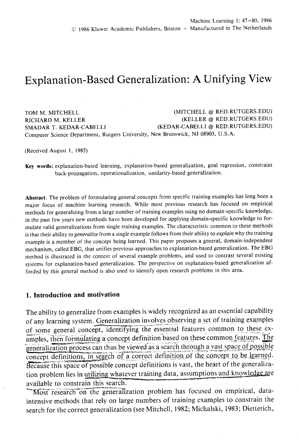 Explanation-Based Generalization: a Unifying View