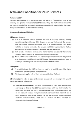 Term and Condition for 2C2P Services