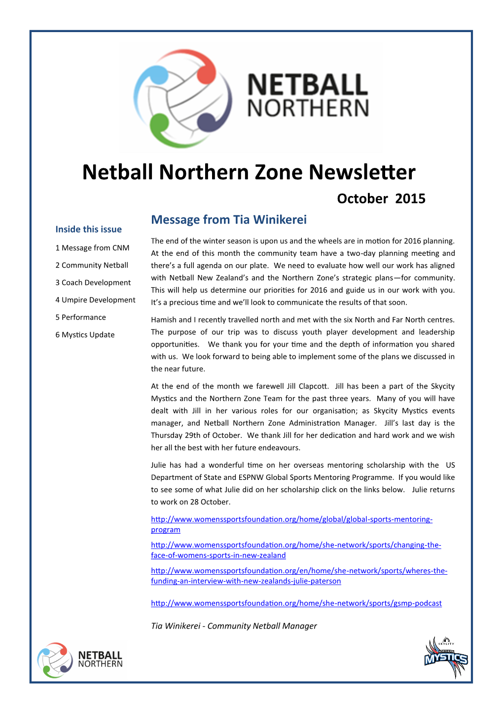 Netball Northern Zone Newsletter