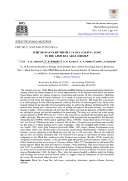 Ichthyofauna of the Black Sea Coastal Zone in the Laspi Bay Area (Crimea)