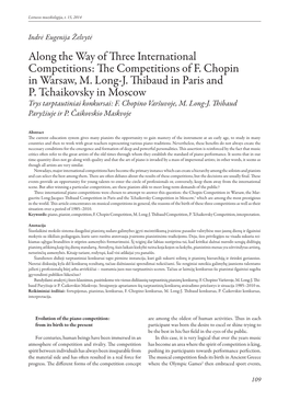 The Competitions of F. Chopin in Warsaw, M. Long-J. Thibaud in Paris and P