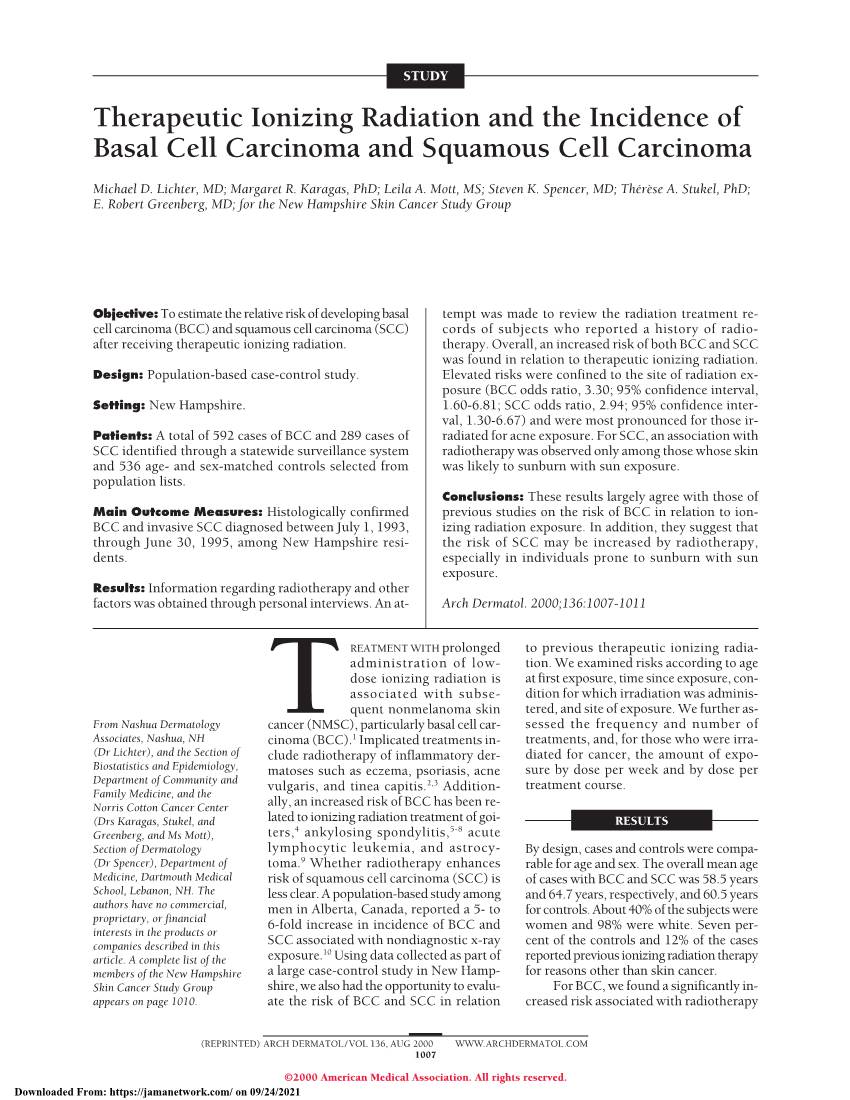 Therapeutic Ionizing Radiation and the Incidence of Basal Cell Carcinoma and Squamous Cell Carcinoma