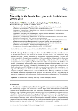 Mortality in Via Ferrata Emergencies in Austria from 2008 to 2018