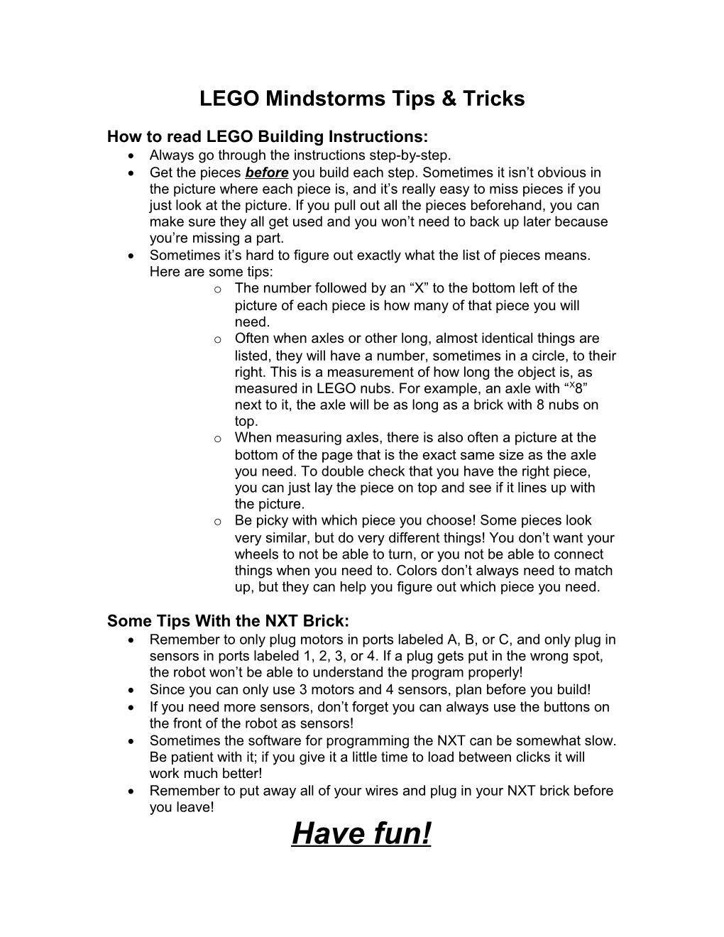 Basic LEGO Mindstorms