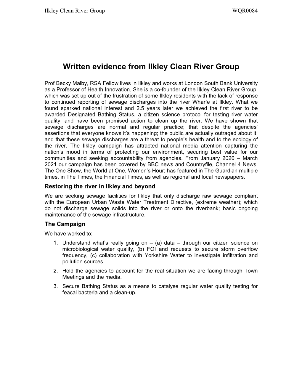 Ilkley Clean River Group WQR0084