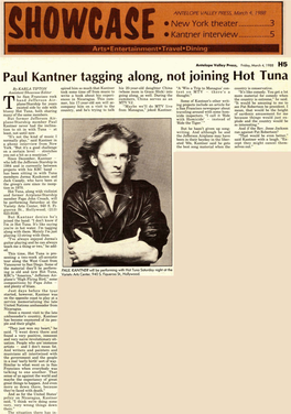 Paul Kantner Tagging Along, Not Joining Hot Tuna