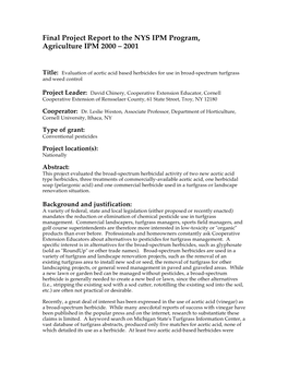 Evaluation of Acetic Acid Based Herbicides for Use in Broad-Spectrum Turfgrass and Weed Control