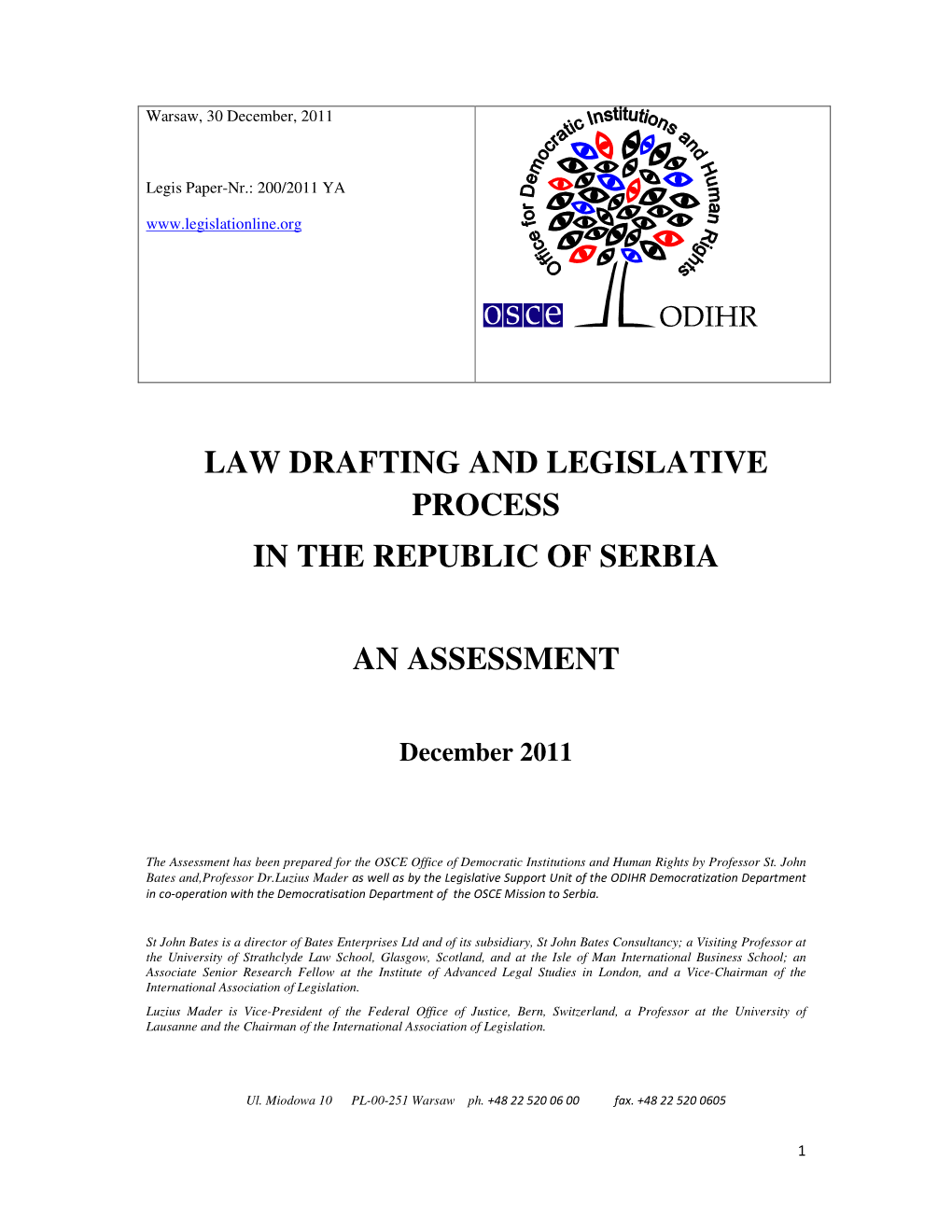 Law Drafting and Legislative Process in the Republic of Serbia