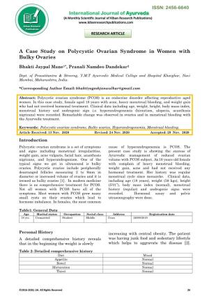 International Journal of Ayurveda a Case Study on Polycystic Ovarian