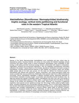 Hatchetfishes (Stomiiformes: Sternoptychidae) Biodiversity, Trophic Ecology, Vertical Niche Partitioning and Functional Roles in the Western Tropical Atlantic