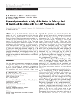 Repeated Palaeoseismic Activity of the Ventas De Zafarraya Fault (S Spain) and Its Relation with the 1884 Andalusian Earthquake