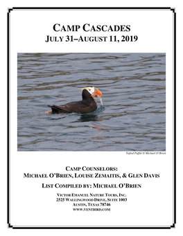 Camp Cascades July 31–August 11, 2019