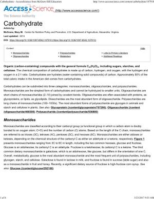 Monosaccharides Polysaccharides Links to Primary Literature Oligosaccharides Metabolism Additional Readings
