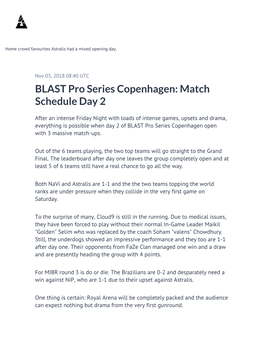 BLAST Pro Series Copenhagen: Match Schedule Day 2