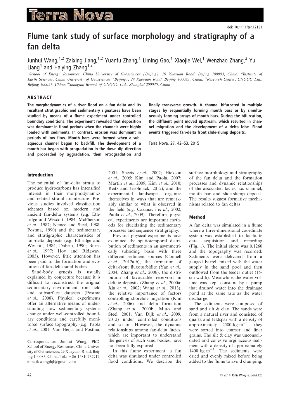 Flume Tank Study of Surface Morphology and Stratigraphy of a Fan Delta