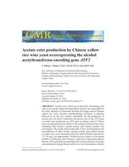 Acetate Ester Production by Chinese Yellow Rice Wine Yeast Overexpressing the Alcohol Acetyltransferase-Encoding Gene ATF2