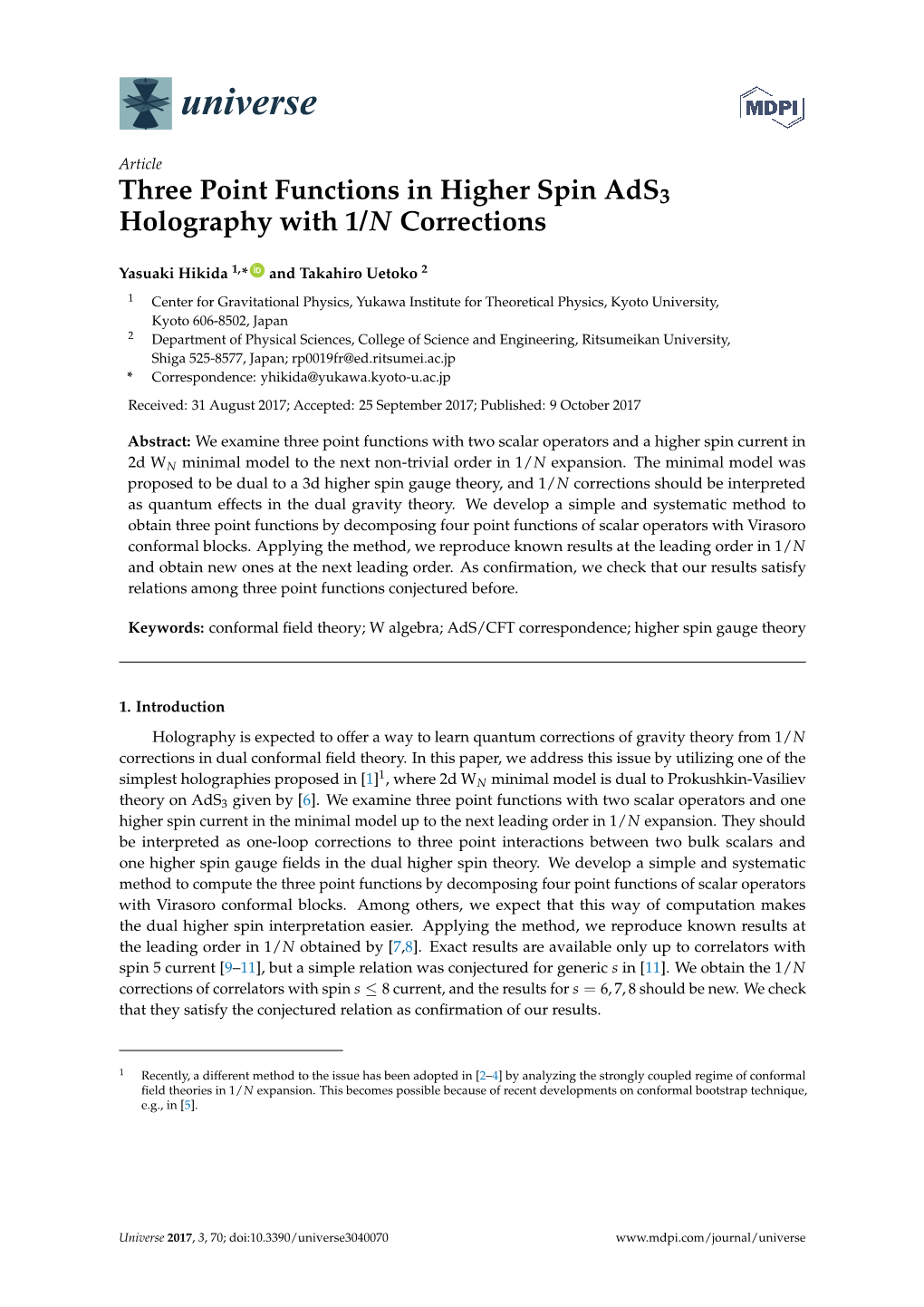 Three Point Functions in Higher Spin Ads3 Holography with 1/N Corrections